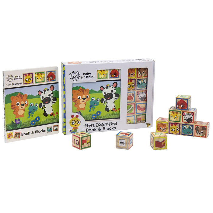 Baby Einstein - 10 Wooden Blocks and Interactive First Look and Find Board Book Set