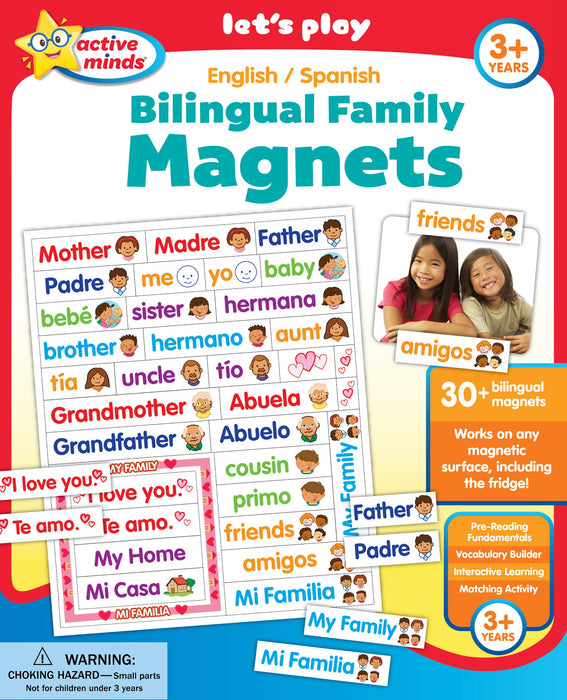 Active Minds Bilingual Family Magnets | Spanish and English Vocabulary Skills (Ages 5 and Up)