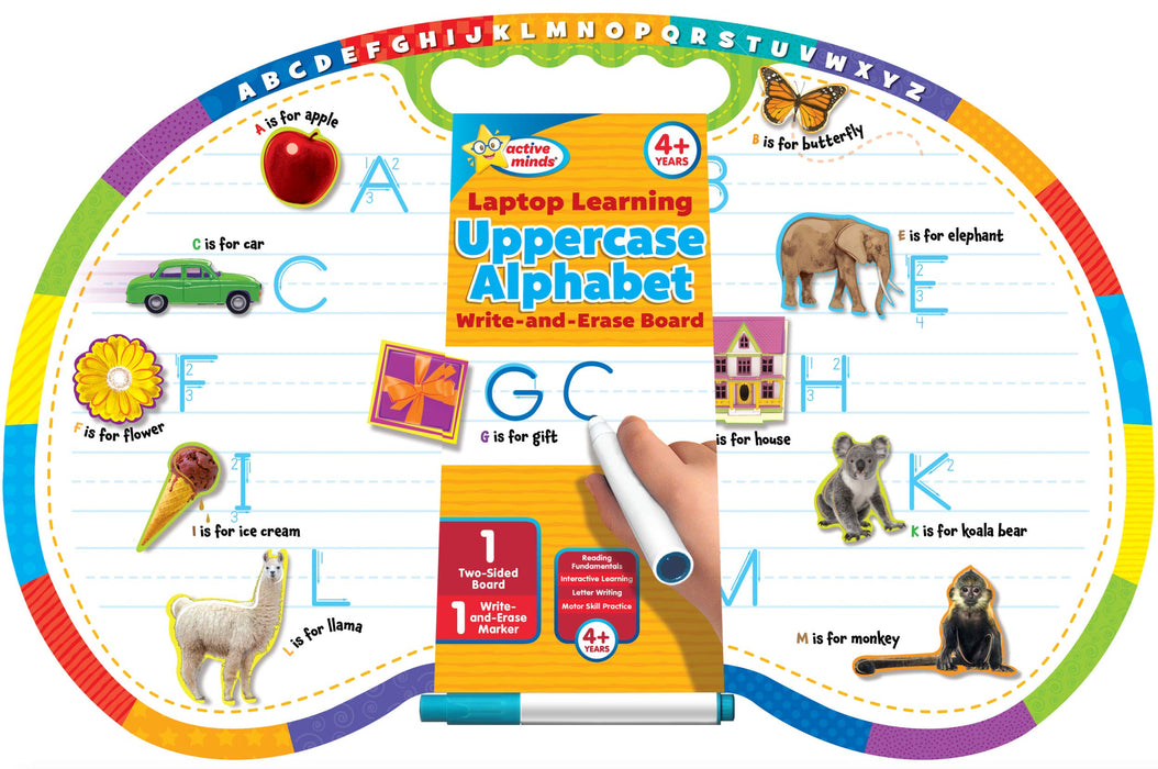 Active Minds - Write-and-Erase - Wipe Clean Laptop Learning Uppercase Alphabet Double Sided Learning Board - Ages 4+ (Active Minds Welbs)