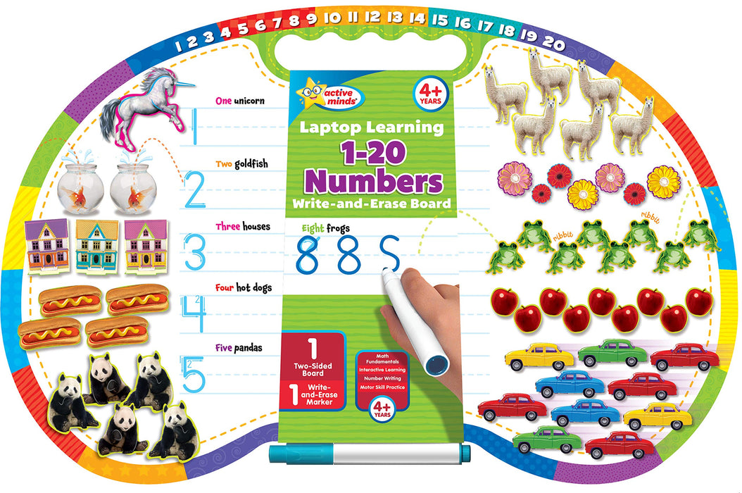 Active Minds - Write-and-Erase - Wipe Clean Laptop Learning 1-20 Numbers Double Sided Learning Board - Ages 4+ (Active Minds Welbs)
