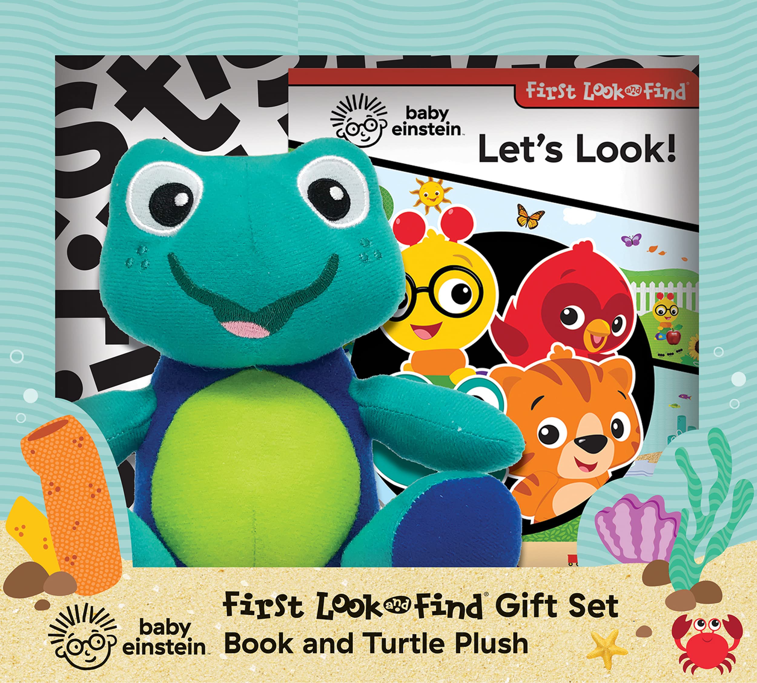 Baby Einstein First Look and Find Activity Book and Turtle Plush Toy Rainbow Chimney